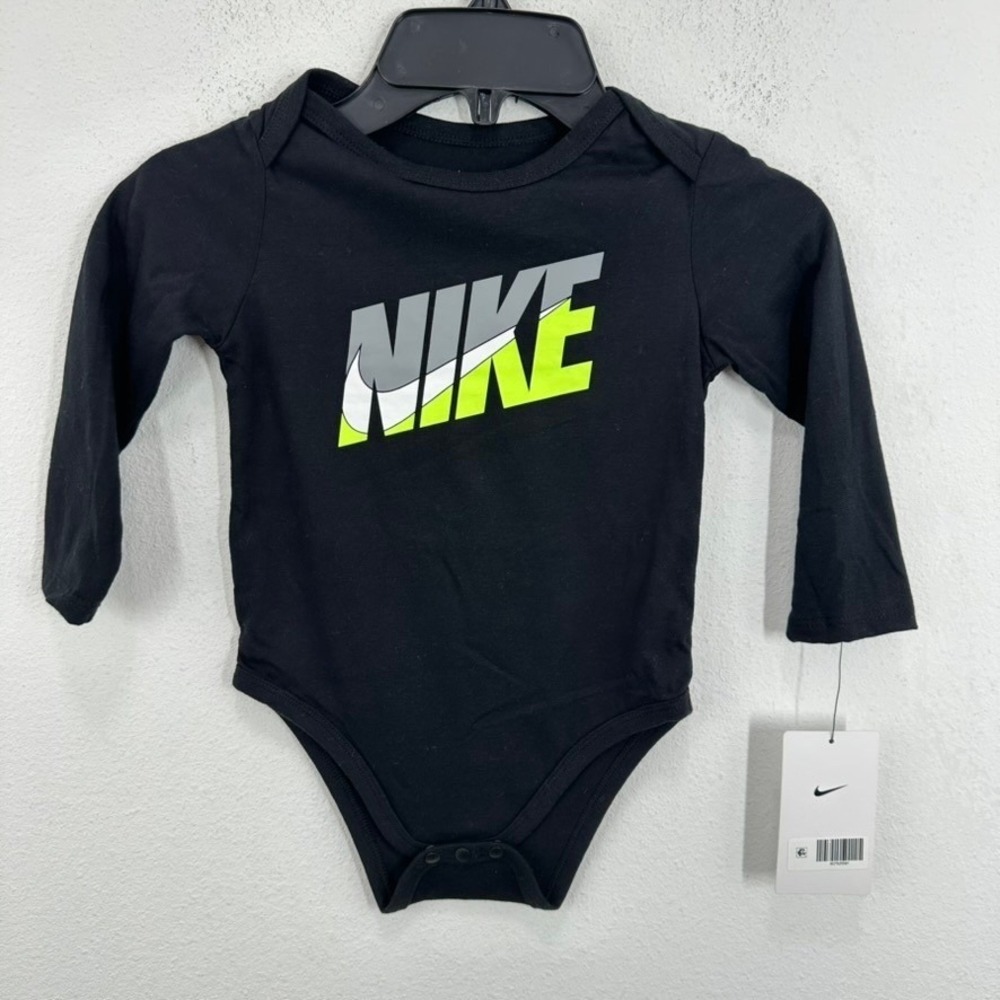 Nike Baby Bodysuit Black Neon Green Long Sleeve Graphic Logo Infant 24 Month NWT